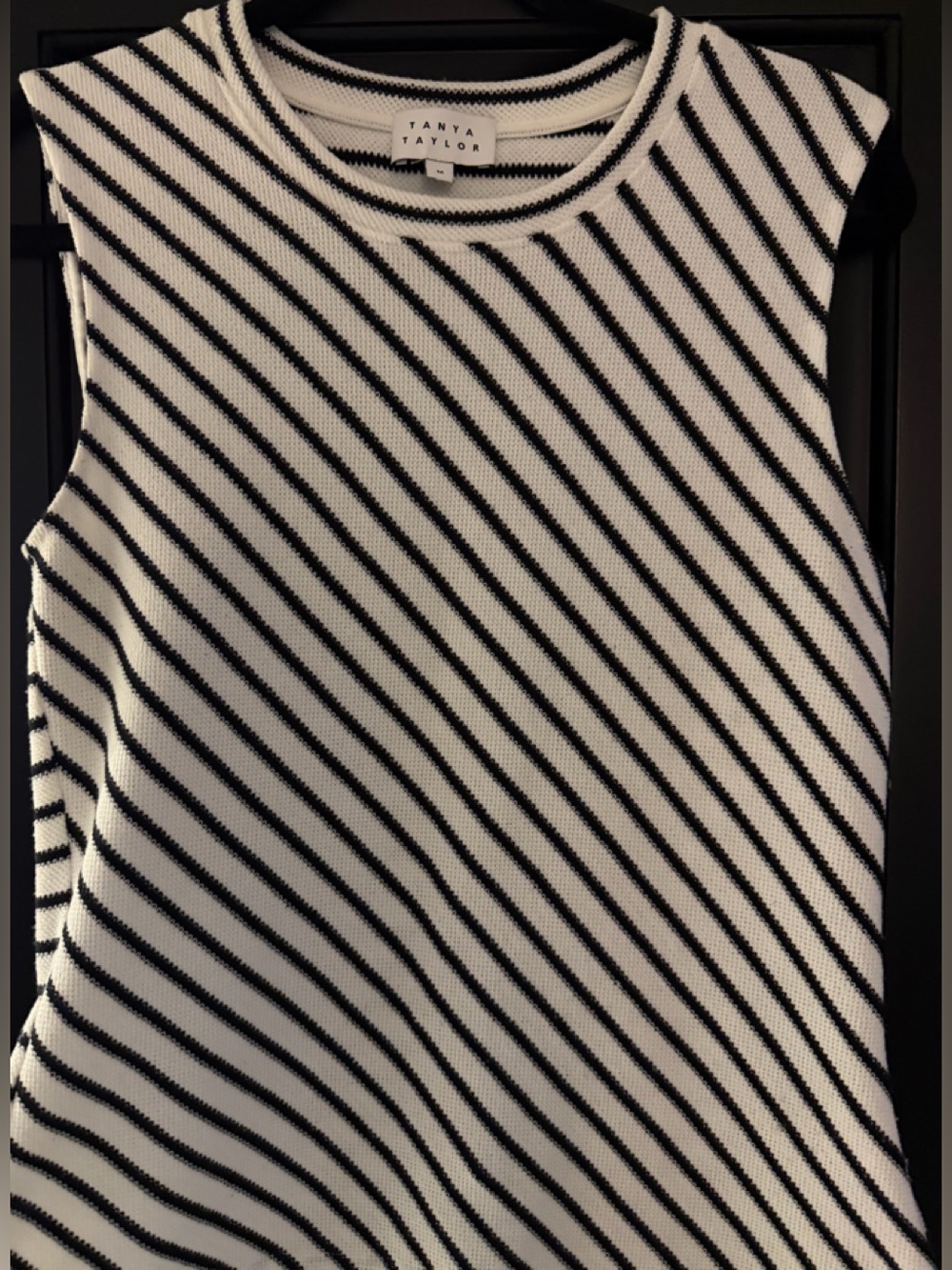 Tanya Taylor Diagonal Black and White Sleeveless Knit Tank